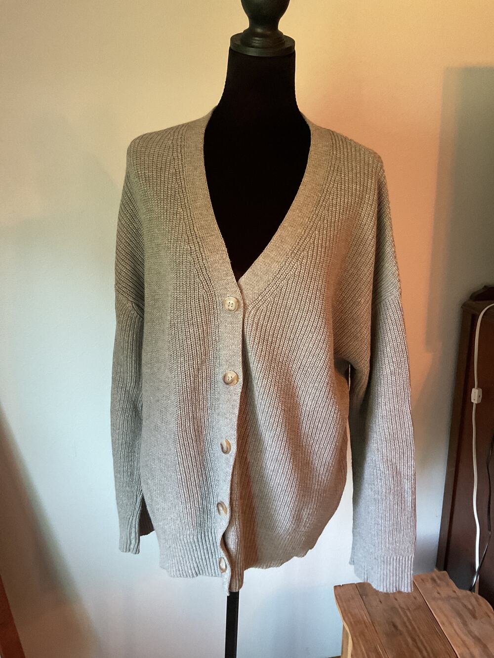 Hudson Los Angeles Chunky Ribbed Cardigan Sweater Heather Gray V-Neck Button L